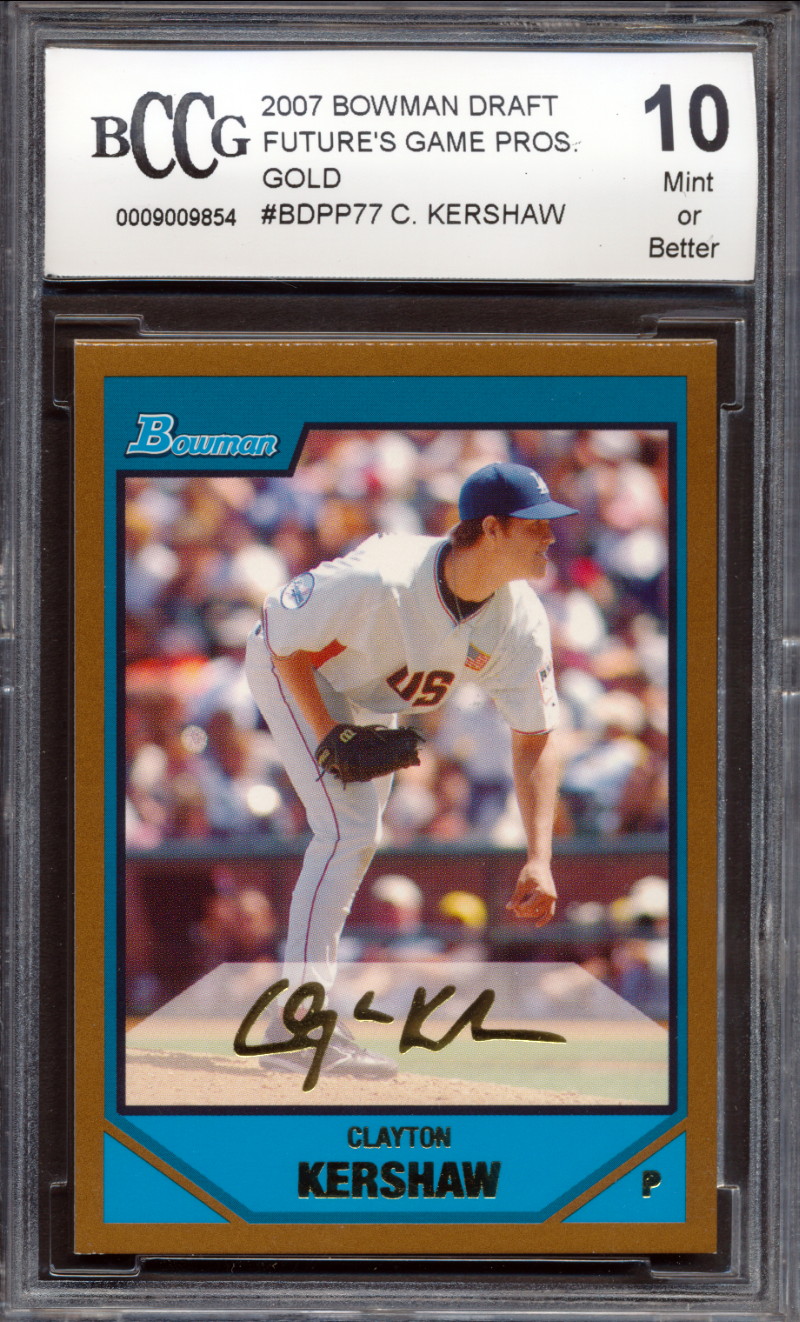 2007 Bowman Draft Gold #BDPP77 Clayton Kershaw Rookie Card Graded BCCG