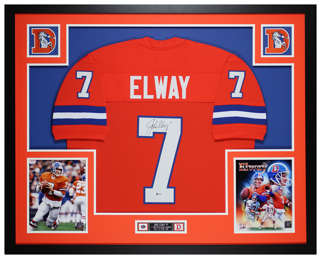 John Elway Autographed & Framed Orange Broncos Jersey Auto Beckett ...